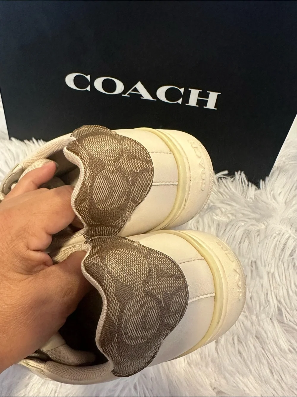 Coach Cream Leather Low-Top Sneakers with Signature Accent
